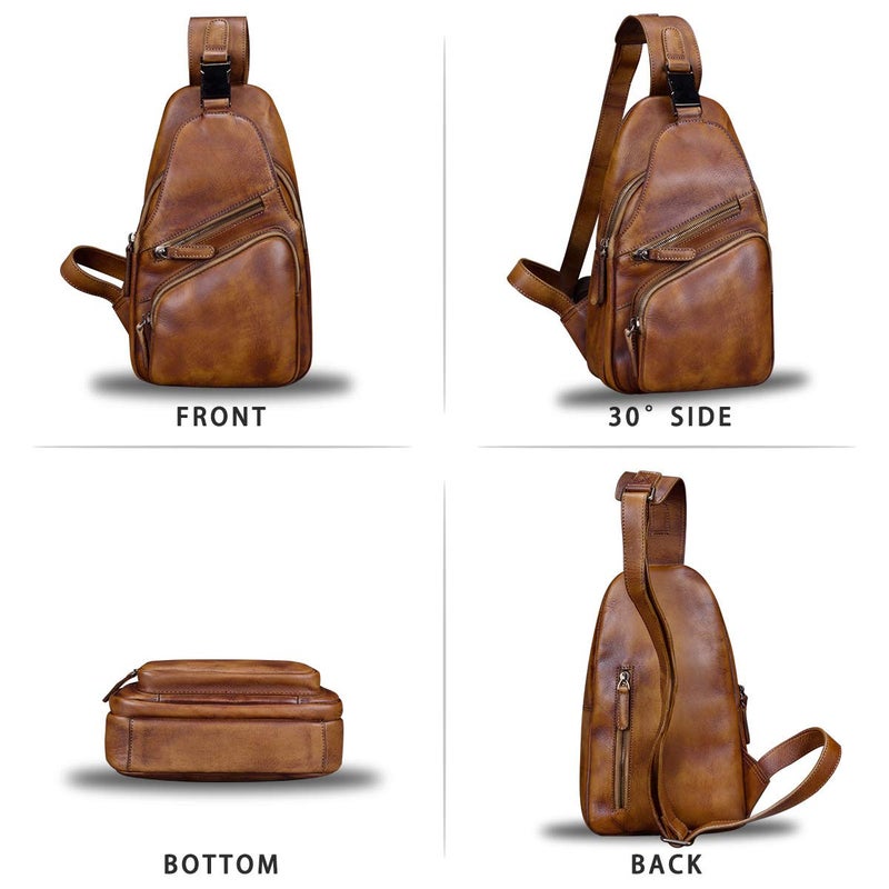 IVTG Genuine Leather Sling Bag Chest Shoulder Hiking Backpack Vintage Handmade Crossbody Daypack (Brown) One_Size - Image 4